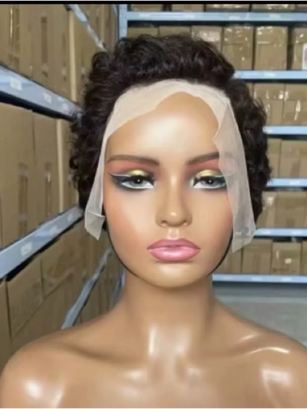 Short Curly Lace Front Wig - Natural Dark Brown